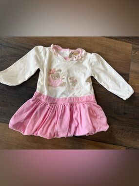 Girls 9 months White and Pink Bunny Bear Casual Dress vintage inspired